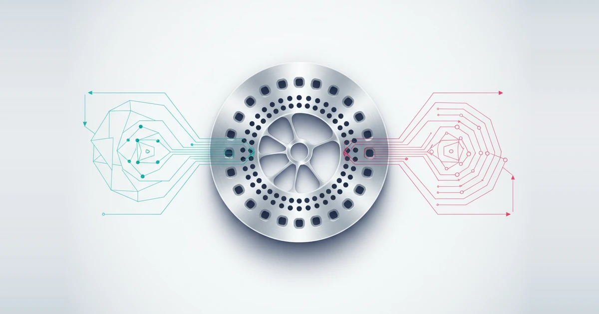 AI concept illustration: Hole-pattern plate connected to independent geometric branches