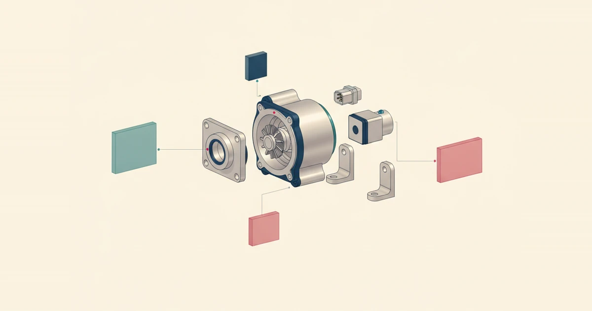 AI concept illustration: Coolant pump with mechanical, fluid and electrical interfaces