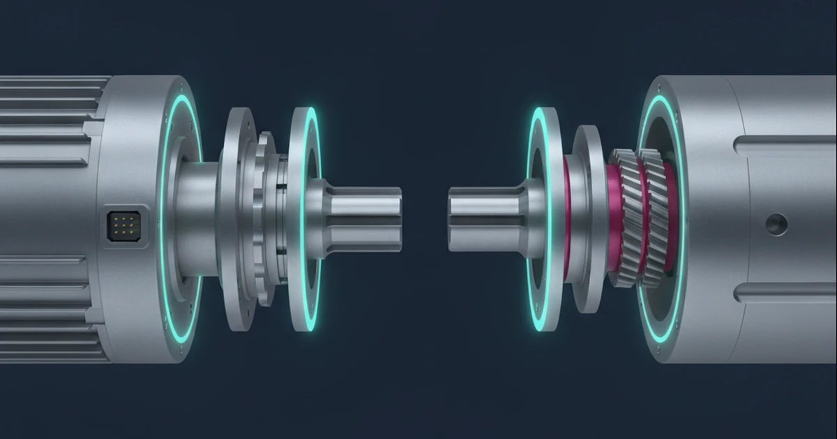 AI concept illustration: Motor and gearbox coupling with distinct connection interfaces