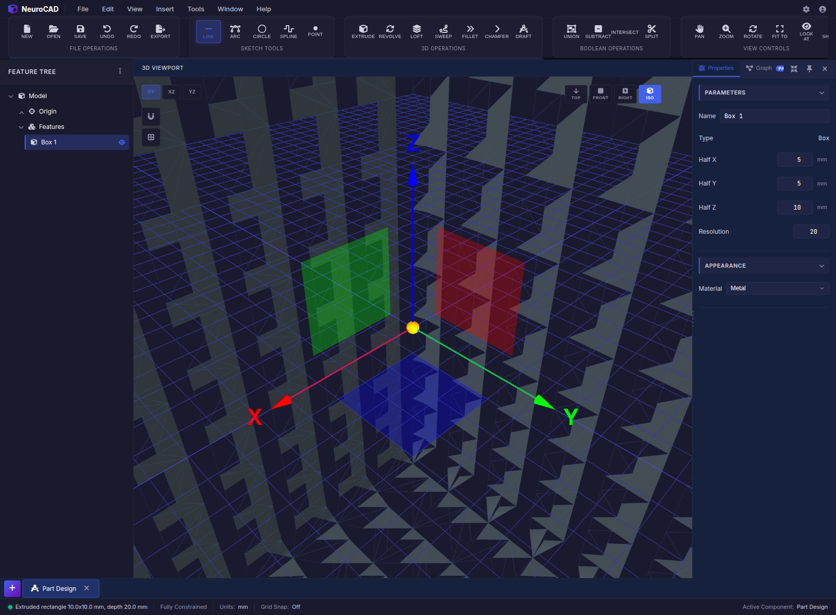 NeuroCAD — Sketch to 3D extrusion
